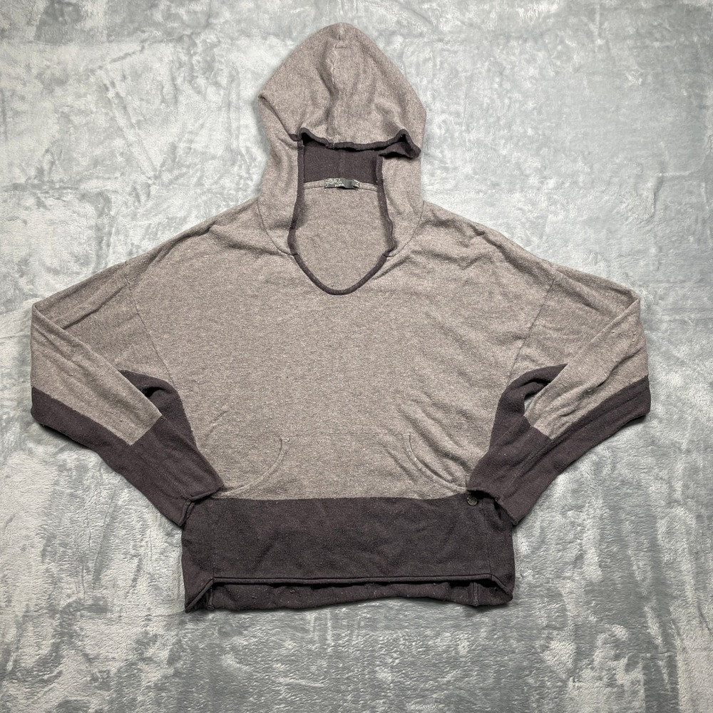 Prana Women's Gray Two Tone Knitted Hooded Pullover Sweater Chic Size S